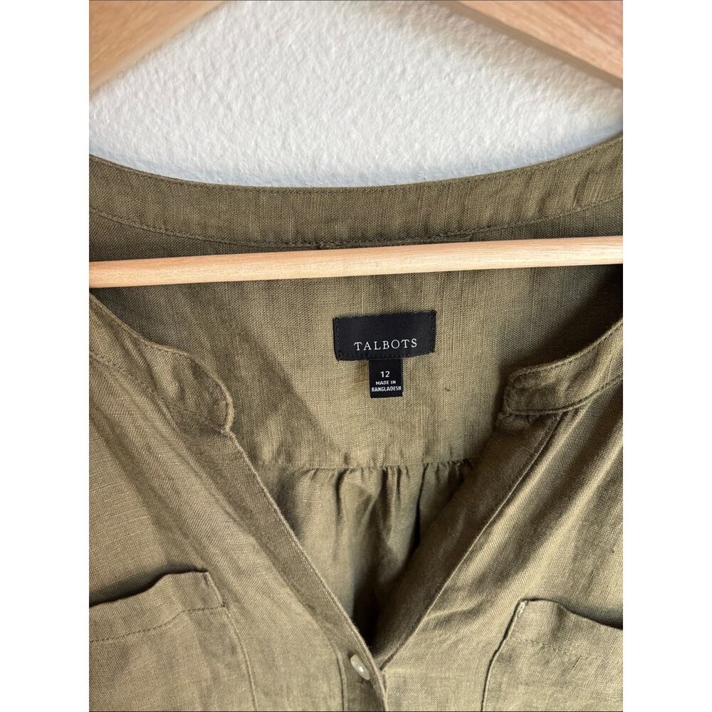 TALBOTS Linen Shirtdress Womens Olive Neutral 12 - Picture 4 of 8